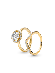 Halo of Gold Sparkling Wishbone Ring Set