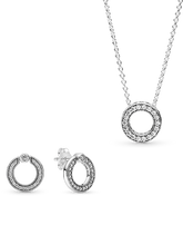 Pavé and Logo Circle Necklace and Earring Set