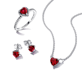 Sparkling Red Heart Ring Set