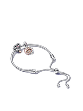 Two-tone Infinity Heart and Mom Charm Bracelet Set