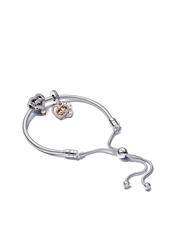 Two-tone Infinity Heart and Mom Charm Bracelet Set