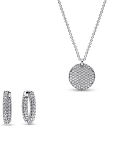 Pavé Round Necklace and Hoop Earrings Set