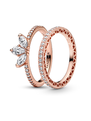 Rose Gold Tear-shaped Tiara Ring Set