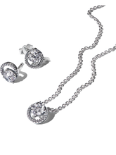 Sparkling Round Halo Necklace and Earring Set