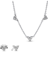Triple Stone Heart Station Necklace and Earring Set