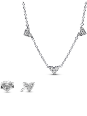 Triple Stone Heart Station Necklace and Earring Set