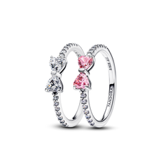 Sparkling Bow Duo Ring Set