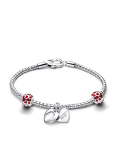 Engravable Double Heart Charm Bracelet Set