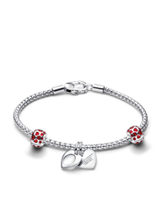 Engravable Double Heart Charm Bracelet Set