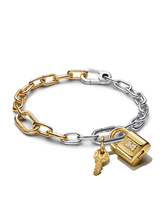 Two Tone Lock and Key Bracelet and Charm Set