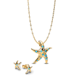 Sparkling Blue Starfish Necklace and Earring Set