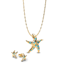 Sparkling Blue Starfish Necklace and Earring Set