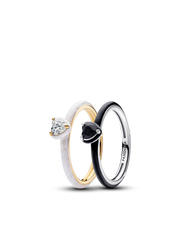 Black & White Chakra Heart Rings Set