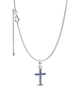 Blue Round Bezel Cross Necklace set