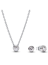 Pandora Era Bezel Lab-grown Diamond Pendant Necklace and Earrings set 0.45 carat tw Sterling Silver
