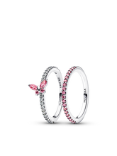 Pink Butterfly Ring Set