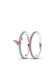 Pink Butterfly Ring Set