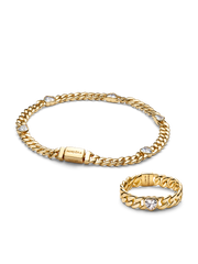 Gold Plated Heart Cuban Chain Bracelet & Ring Set
