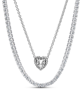Tennis Choker & Heart Necklace Layering Set