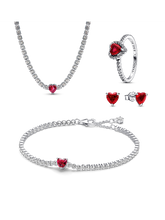 Red Sparkling Heart Tennis Jewelry Set