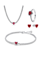 Red Sparkling Heart Tennis Jewelry Set