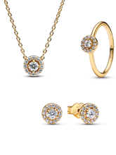 Golden Pave Halo Jewelry Set