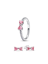 Sparkling Pink Bow Ring Set
