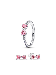Sparkling Pink Bow Ring Set