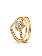 Playful Love Golden Elevated Heart Wishbone Ring Set
