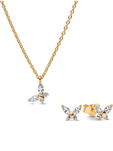 Gold-plated Sparkling Clear Butterfly Necklace and Earring Set