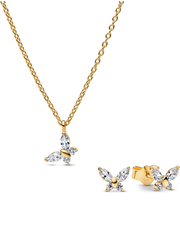 Gold-plated Sparkling Clear Butterfly Necklace and Earring Set