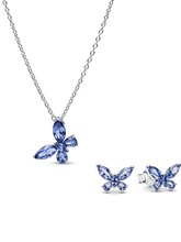 Winter Blue Butterfly Necklace and Earring Set
