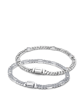 His and Hers Cuban Chain Heart and Oval Bracelet Set