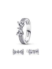 Sparkling Bow Double Row Ring Set