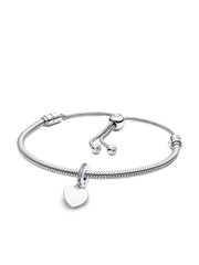 Engravable Heart Tag Dangle Charm Snake Chain Slider Bracelet Set