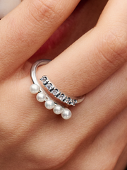 Treated Freshwater Cultured Pearls & Pavé Open Ring - Sterling silver