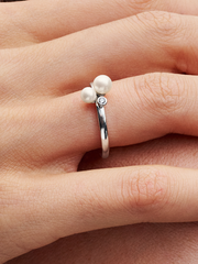 Duo Treated Freshwater Cultured Pearls Ring - Sterling silver