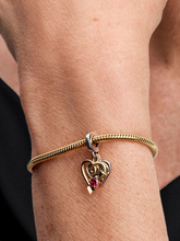 Engravable Heart & Arrow Double Dangle Charm - Sterling silver, 14k gold plating