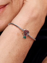 Sparkling Rose in Bloom Charm - Sterling silver