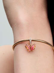 Pink & Yellow Murano Glass Butterfly Dangle Charm - 14k rose gold plating