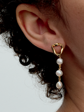Organically Shaped Circle & Baroque Treated Freshwater Cultured Pearls Drop Earrings - 14k gold plating