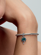 Opalescent Green Palm Tree Dangle Charm - Sterling silver
