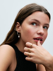 Organically Shaped Circle & Baroque Treated Freshwater Cultured Pearl Earrings - 14k gold plating