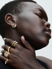 Organically Shaped Circle & Treated Freshwater Cultured Pearls Stud Earrings - 14k gold plating