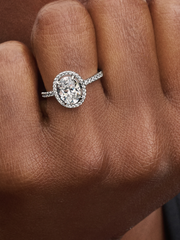 Oval Sparkling Halo Statement Ring - Sterling silver