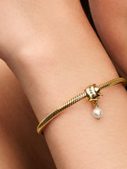 FINAL SALE - Treated Freshwater Cultured Pearl Ribbon Charm - 14k gold plating