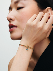 Faceted Sea Aqua Blue Eternity Circle Dangle Charm - 14k gold plating