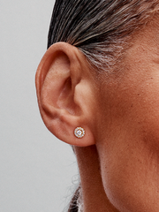 Round Pavé Halo Stud Earrings - 14k gold plating