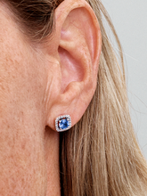 Sparkling Square Blue Halo Stud Earrings - Sterling silver