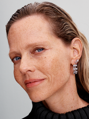 Sparkling Bow Row Hoop Earrings - Sterling silver